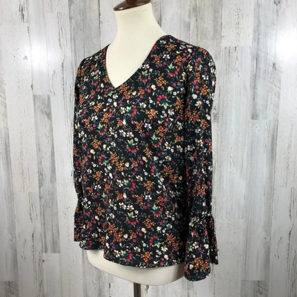 J.Crew Mercantile Black‎ Floral Bell Sleeve Blouse